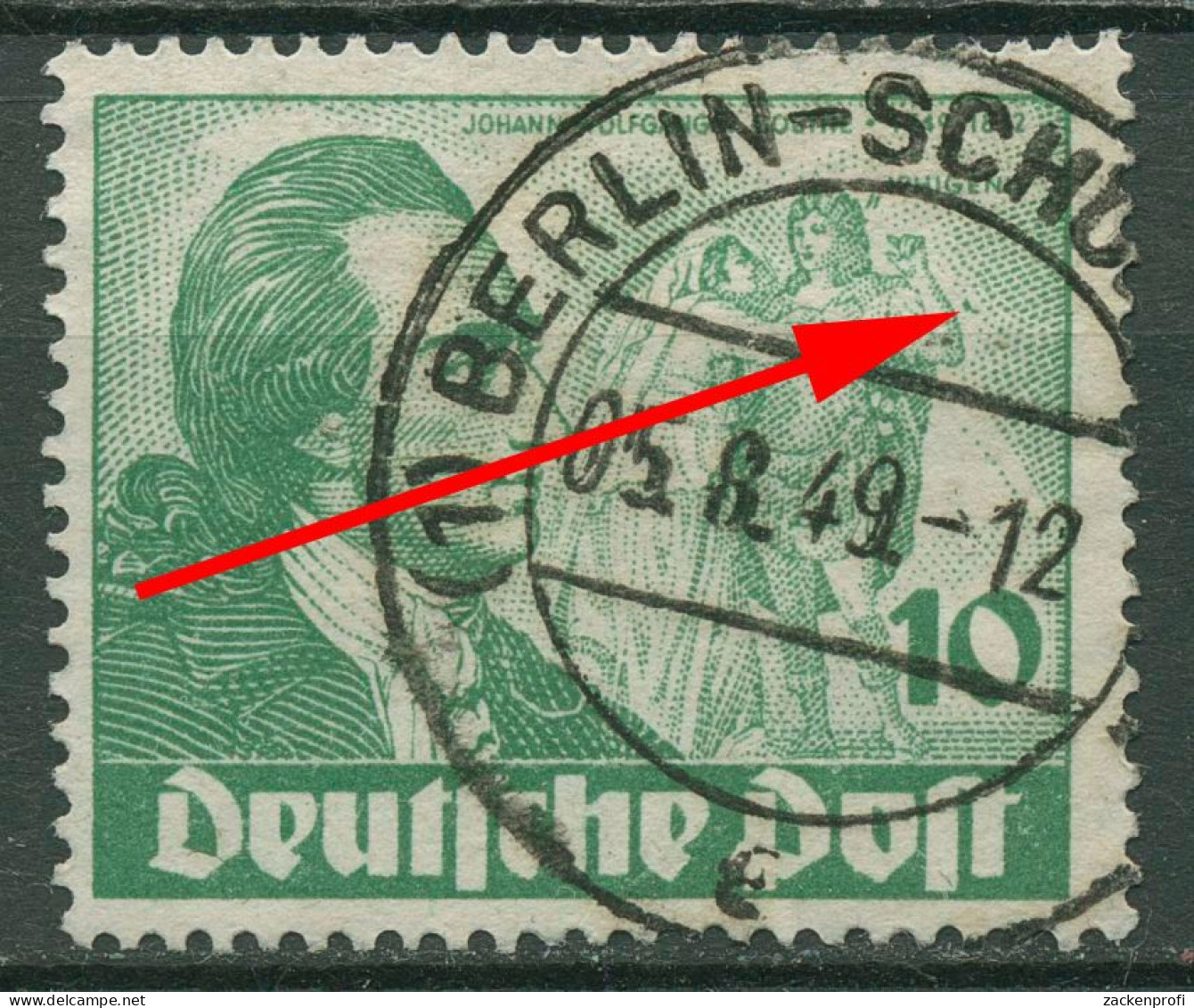 Berlin 1949 Goethe Mit Plattenfehler 61 I Mit TOP-Stempel - Abarten Und Kuriositäten