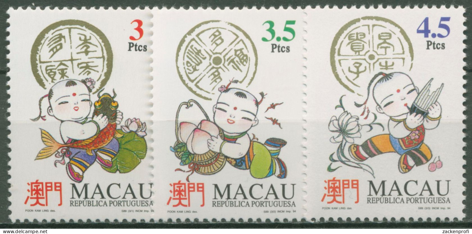 Macau 1994 Glückssymbole Karpfen Pfirsich Lilie 776/78 Postfrisch - Unused Stamps