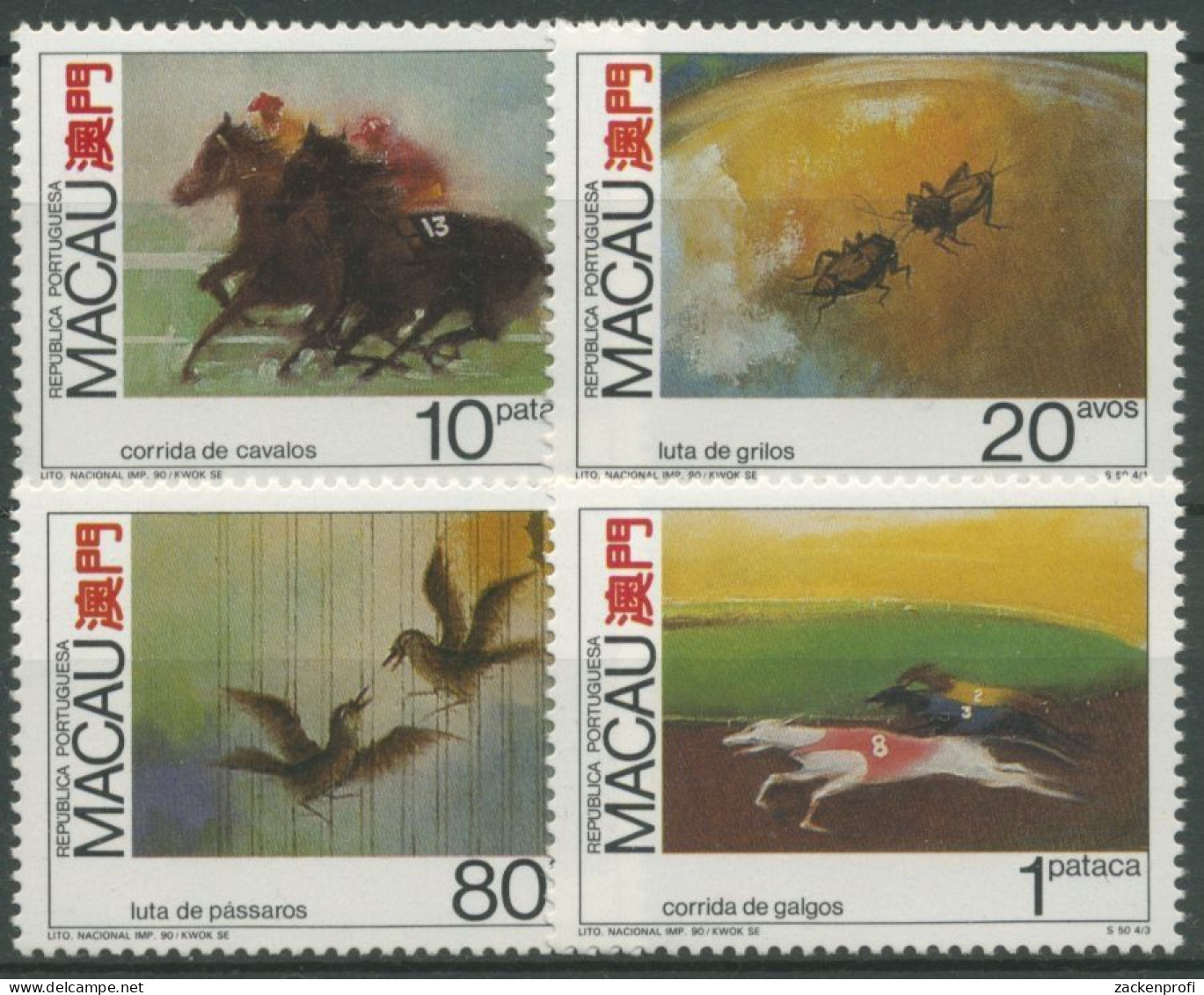 Macau 1990 Tierwettkämpfe Pferderennen Hunde Vögel 663/66 Postfrisch - Neufs