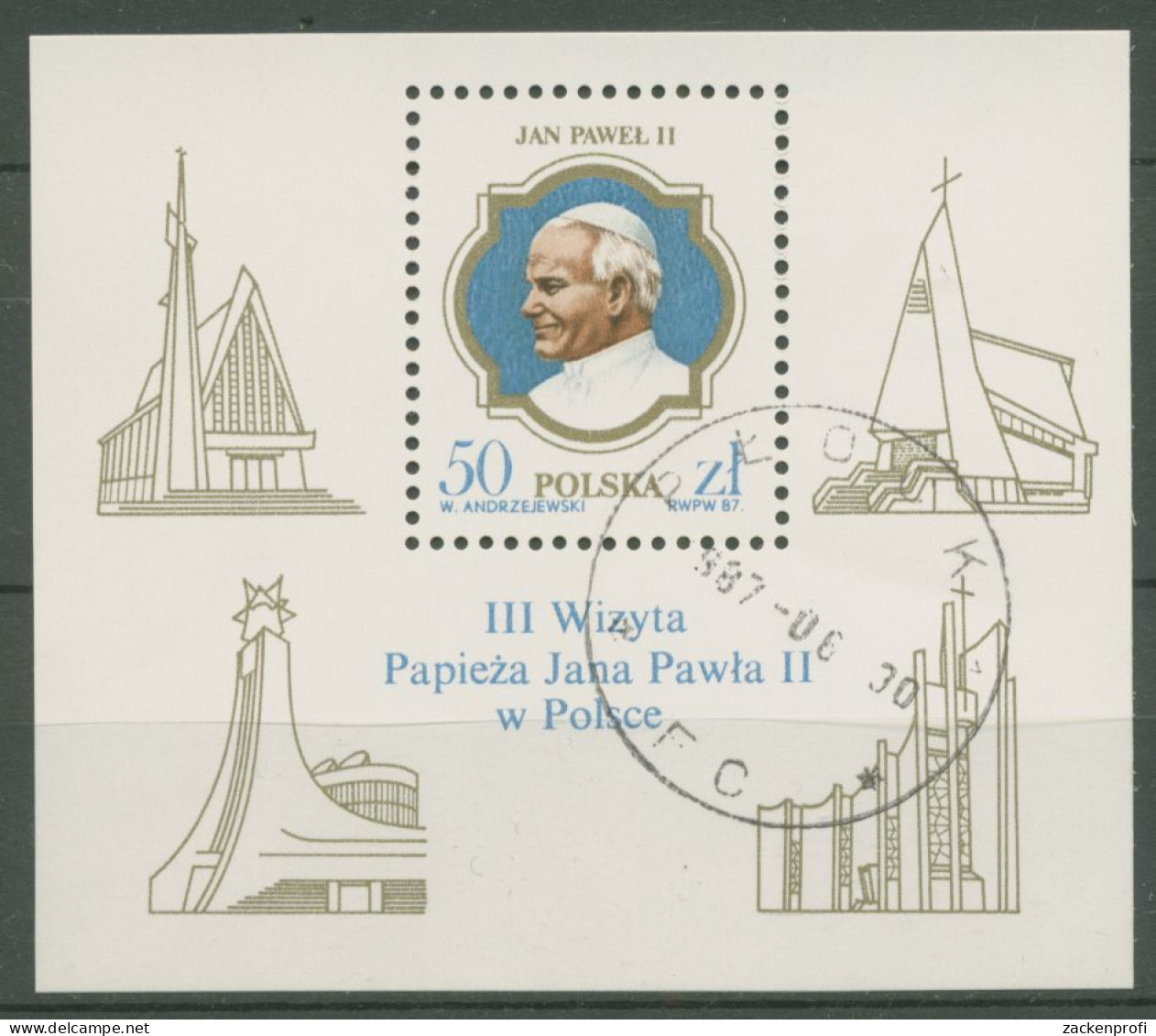 Polen 1987 Papst Johannes Paul II. In Polen Block 103 Gestempelt (C93374) - Blocs & Feuillets