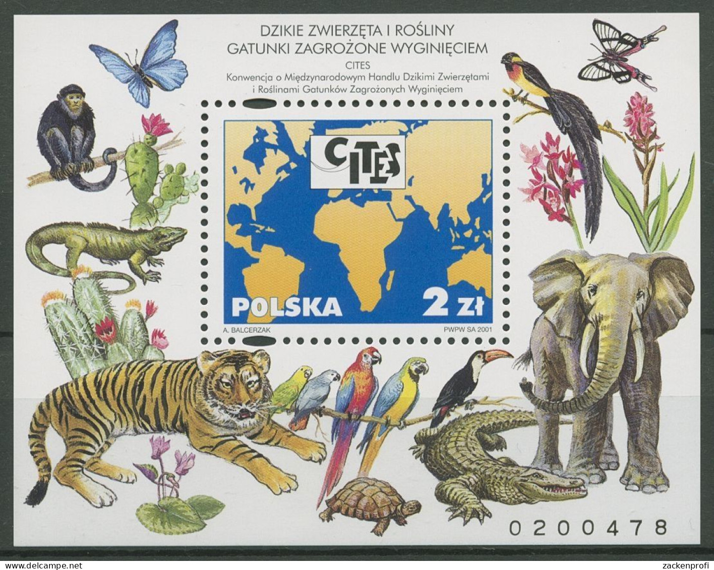 Polen 2001 Gefährdete Tiere Und Pflanzen Block 144 Postfrisch (C93380) - Blocs & Feuillets