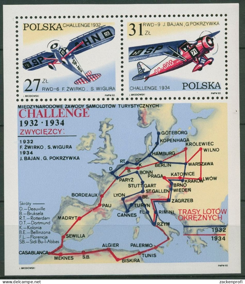 Polen 1982 Europa-Rundflug CHALLENGE Block 87 Postfrisch (C93325) - Blocs & Feuillets