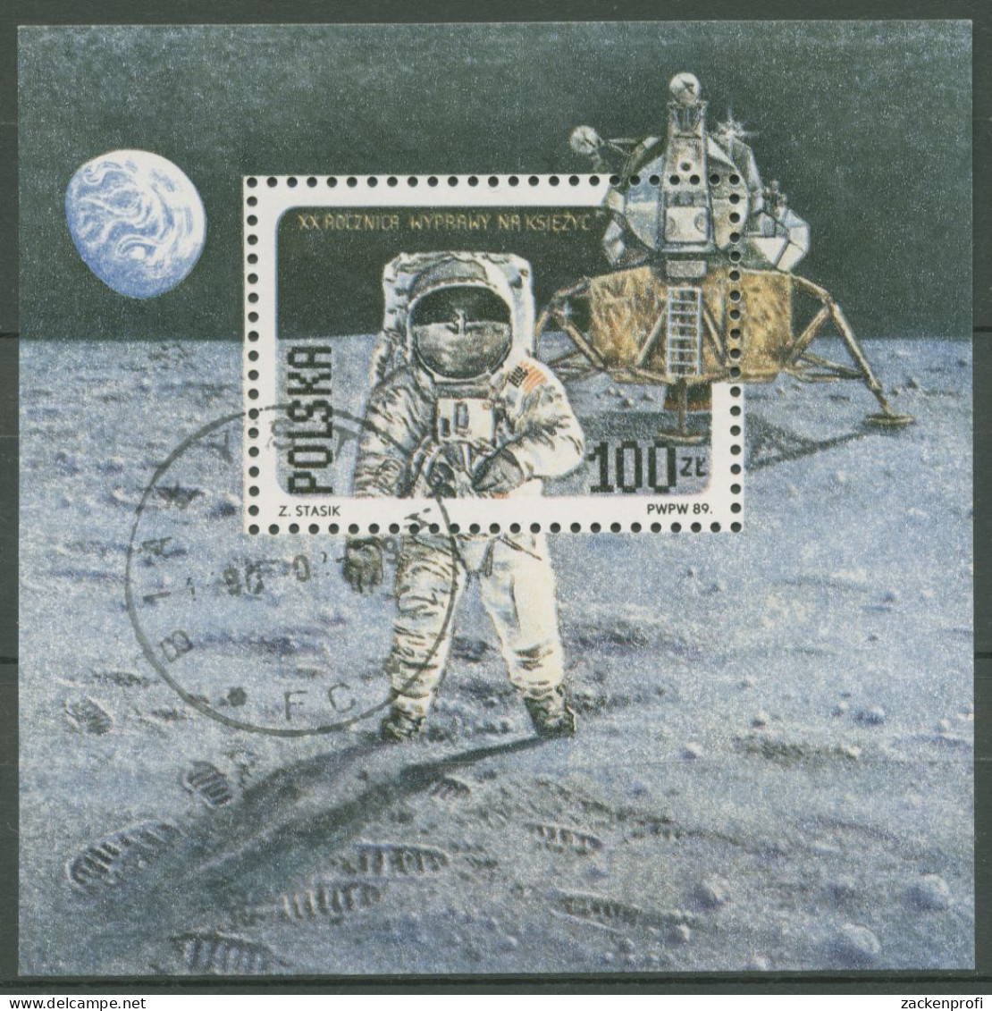 Polen 1989 Mondlandung Apollo 11 Block 109 A Gestempelt (C62903) - Blokken & Velletjes