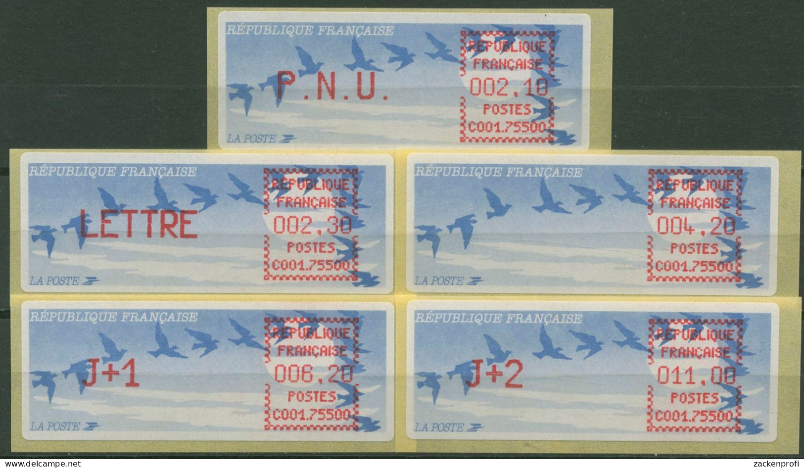 Frankreich ATM 1990 Vogelzug Fehlverwendung ATM 11 F 1 B ZS 5 Postfrisch - 1985 « Carrier » Papier
