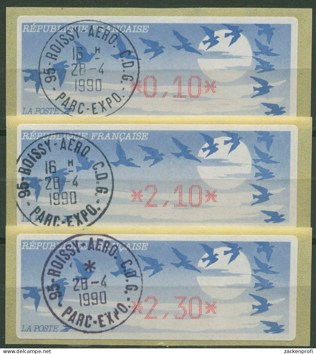 Frankreich ATM 1990 Vogelzug Satz 3 Werte ATM 11.1 B S Gestempelt - 1985 Papel « Carrier »