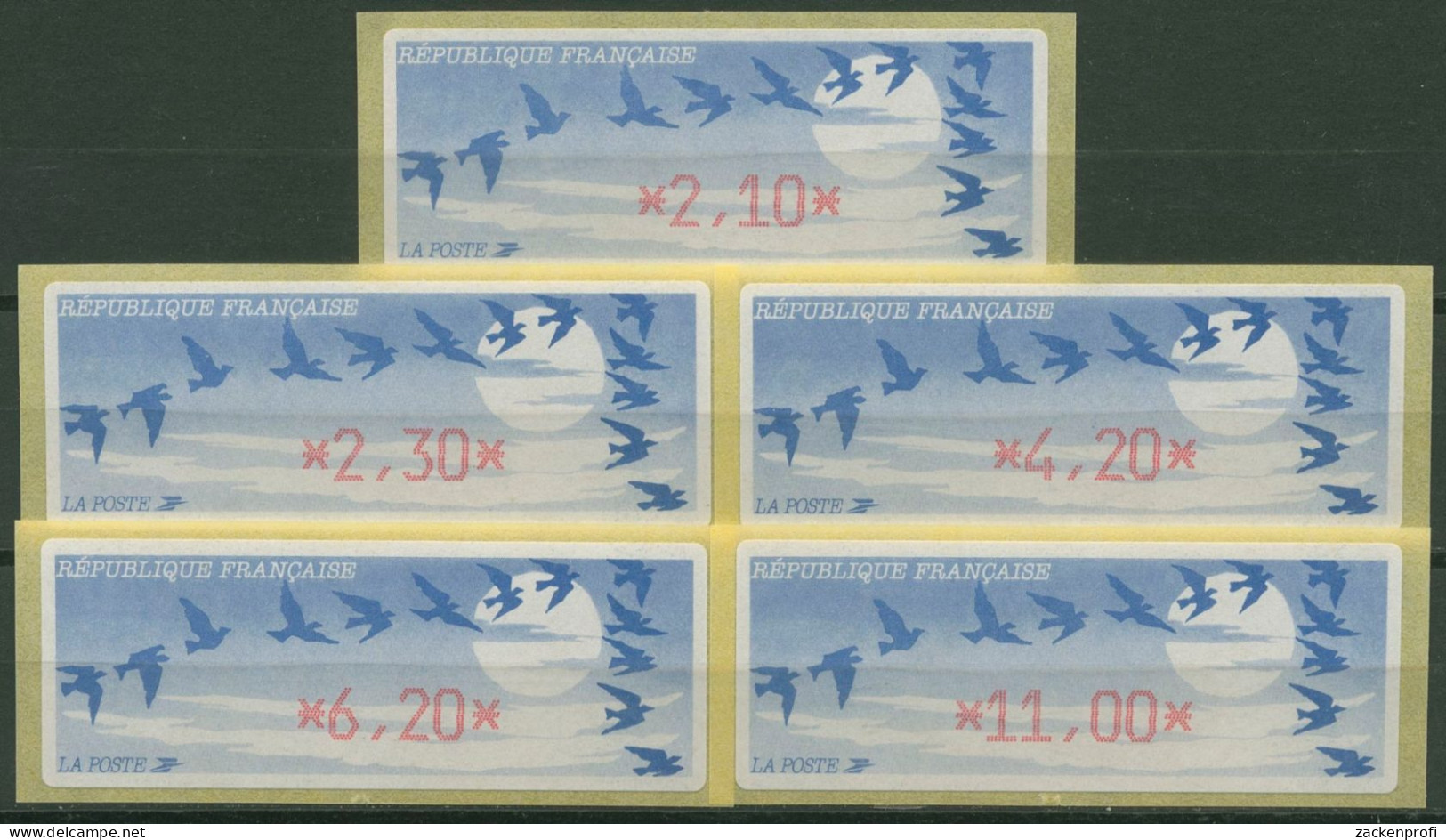 Frankreich ATM 1990 Vogelzug Satz 5 Werte ATM 11.1 B S Postfrisch - 1985 Papel « Carrier »