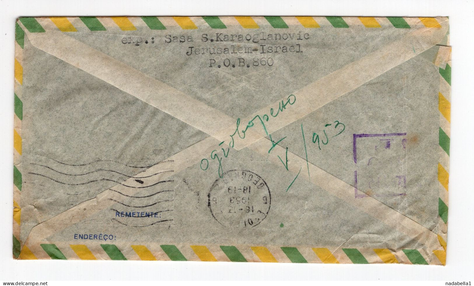 1953. ISRAEL,JERUSALEM,AIRMAIL COVER TO BELGRADE,YUGOSLAVIA,CENSOR - Briefe U. Dokumente