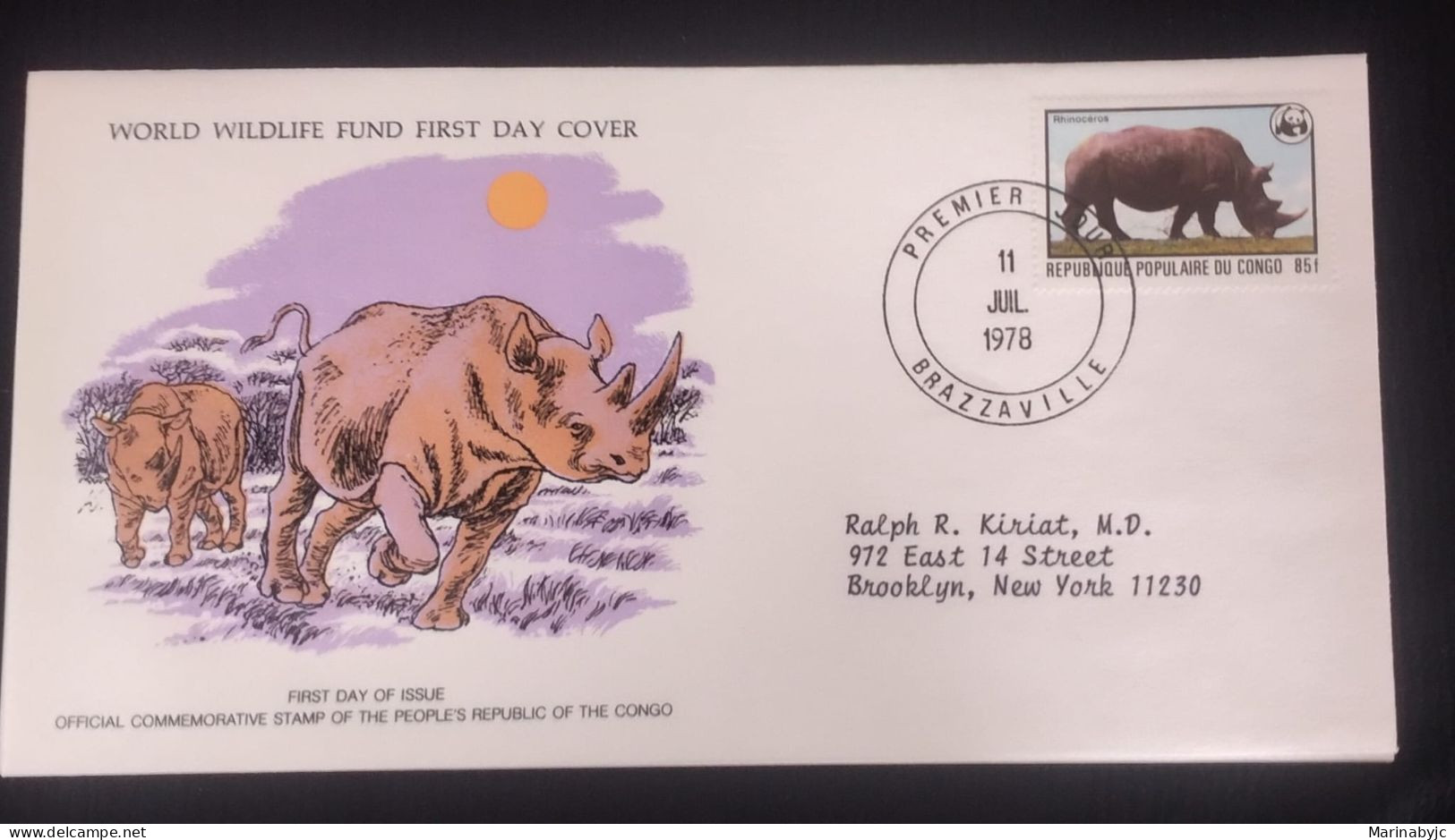 EL)1978 CONGO, WORLD WILDLIFE FUND, WWF, FAUNA, RHINOCEROS, CIRCULATED TO NEW YORK - USA, FDC - FDC