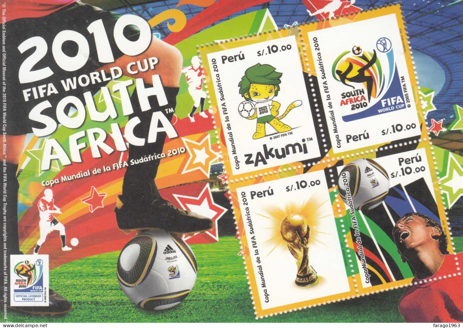 2010 Peru World Cup Football South Africa Souvenir Sheet MNH - Peru