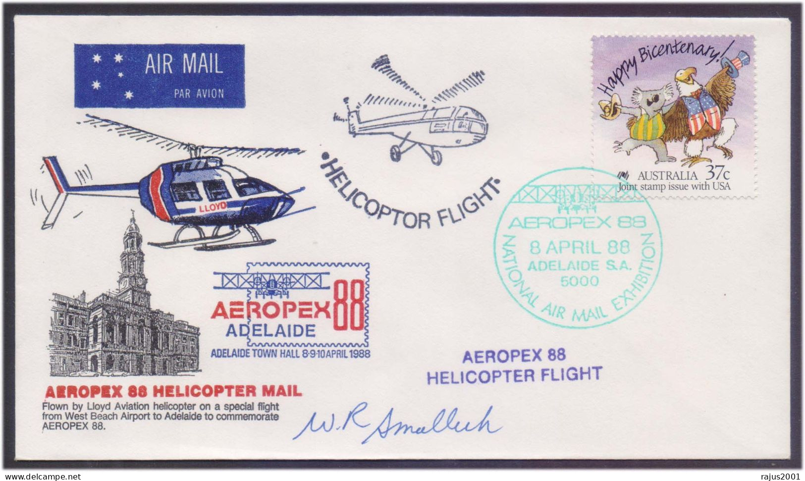Helicopter Flight Cover Flown By Lloyd Aviation Helicopter On A Special Flight From West Beach To Adelaide Pilot Signed - Hélicoptères