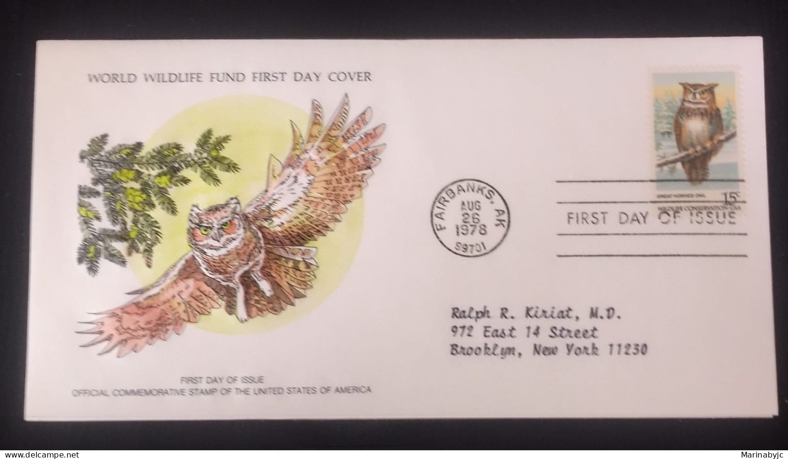 EL)1978 UNITED STATES, WORLD WILDLIFE FUND, WWF, FAUNA, OWLS, CIRCULATED TO NEW YORK - USA, FDC - Nuevos