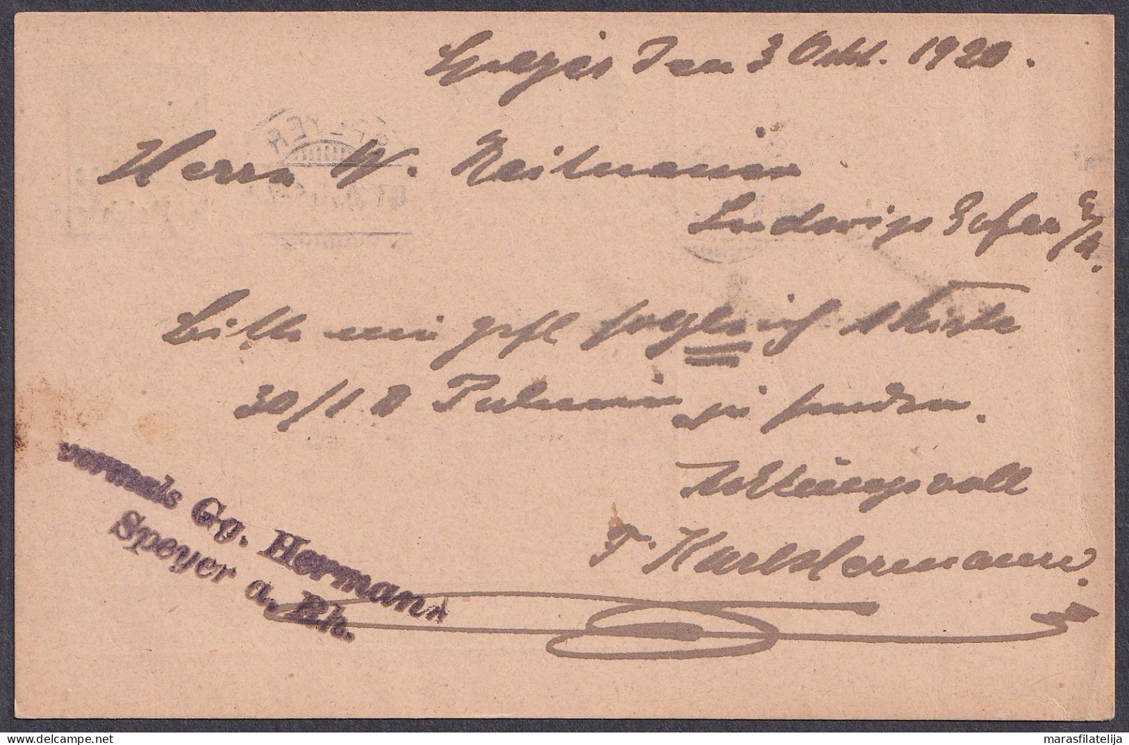 Germany, Reich 1920, Overprinted Stationary Card From Speyer To Ludwigshafen - Other & Unclassified