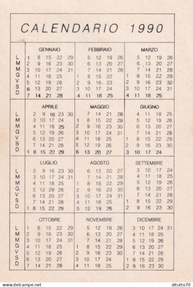 Calendarietto - Anno 1990 - Formato Piccolo : 1981-90