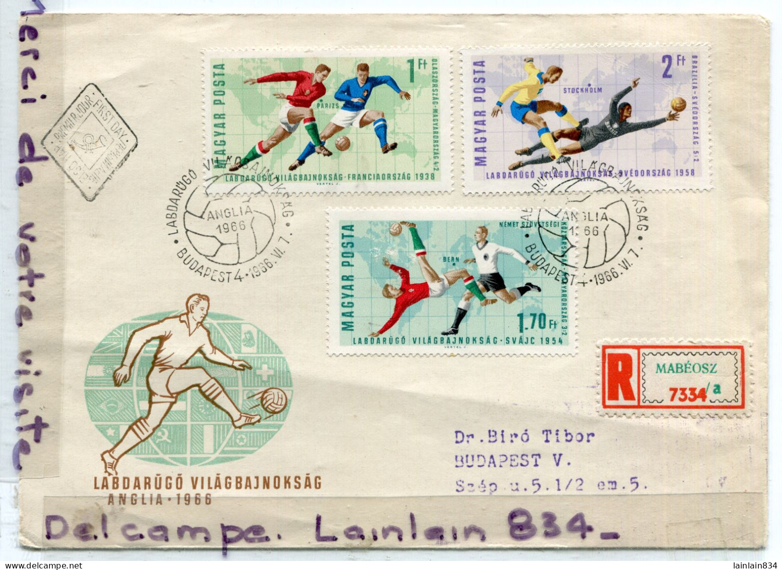 - Cover Recommandé - 3 Stamps, Magyar - Pour Budapest, Anglia, 1966, Football, TBE. Recommandé, Scans. - Briefe U. Dokumente