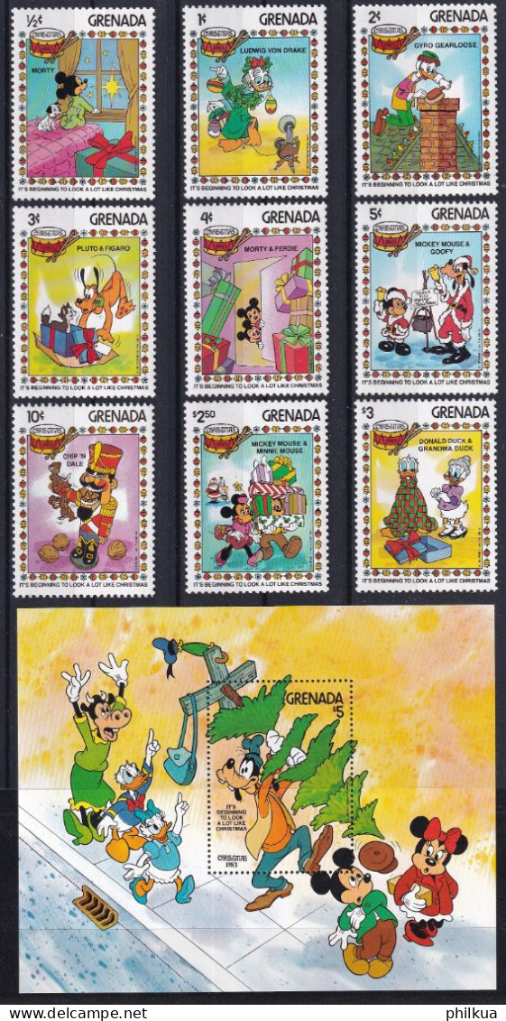 MiNr. 1232 - 1241 (Block 117) Grenada 1983, 7. Nov. Weihnachten: Walt-Disney-Figuren - Postfrisch/**/MNH - Grenade (1974-...)