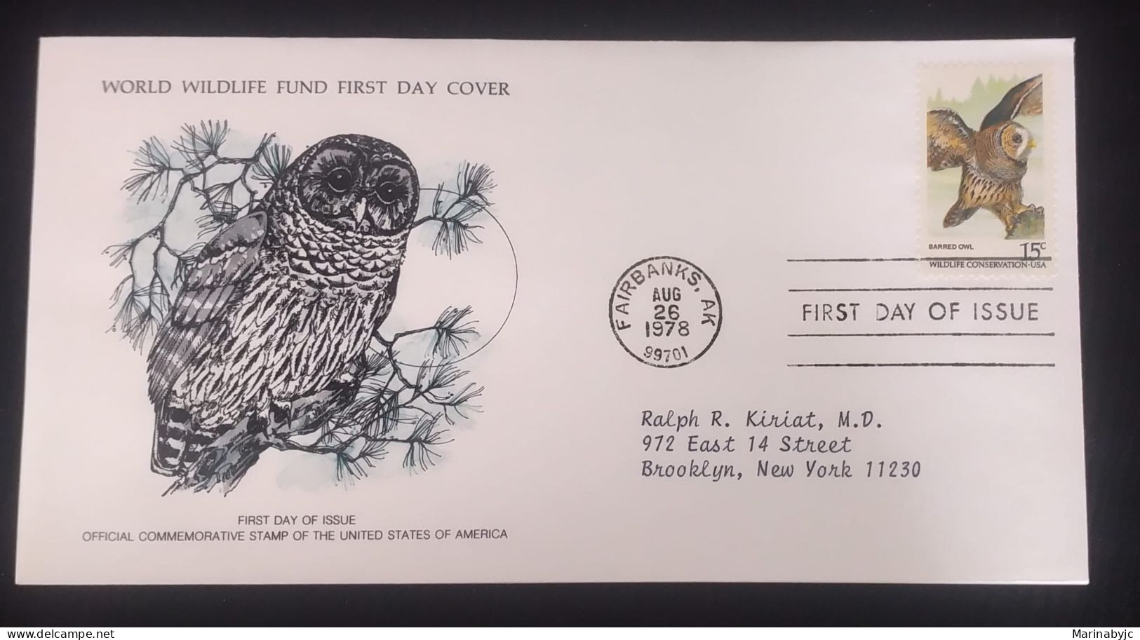 EL)1978 UNITED STATES, WORLD WILDLIFE FUND, WWF, FAUNA, OWLS, CIRCULATED TO NEW YORK - USA, FDC - Ungebraucht