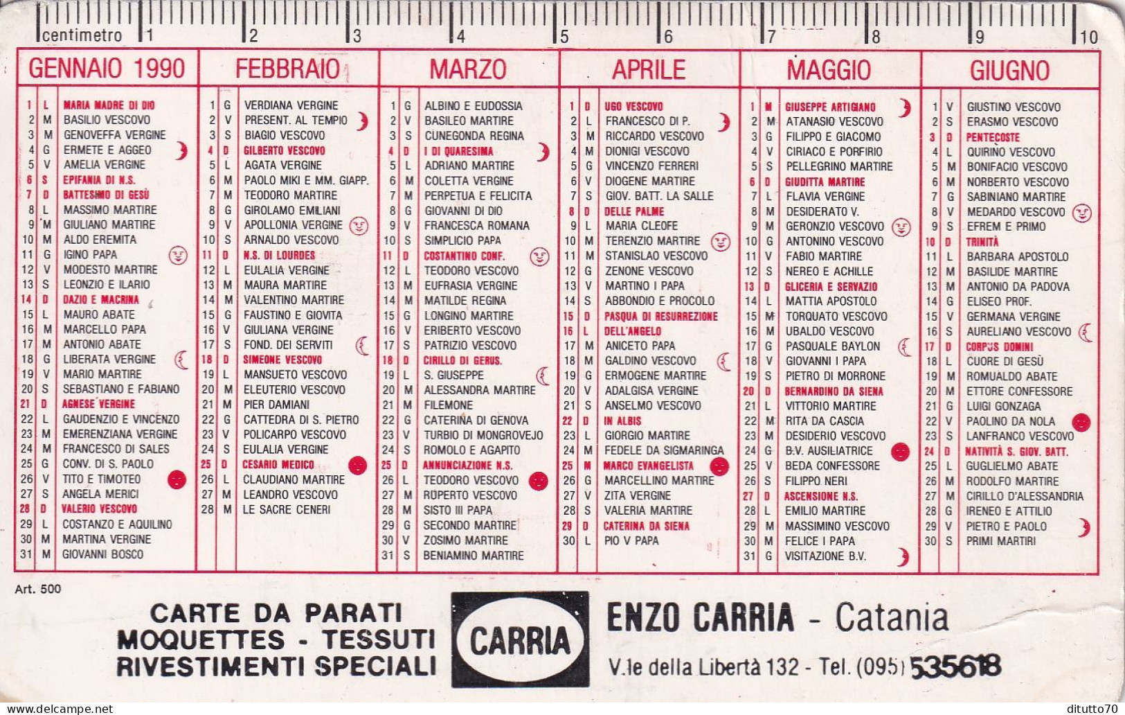 Calendarietto - CARRIA - Catania - Anno 1990 - Klein Formaat: 1981-90