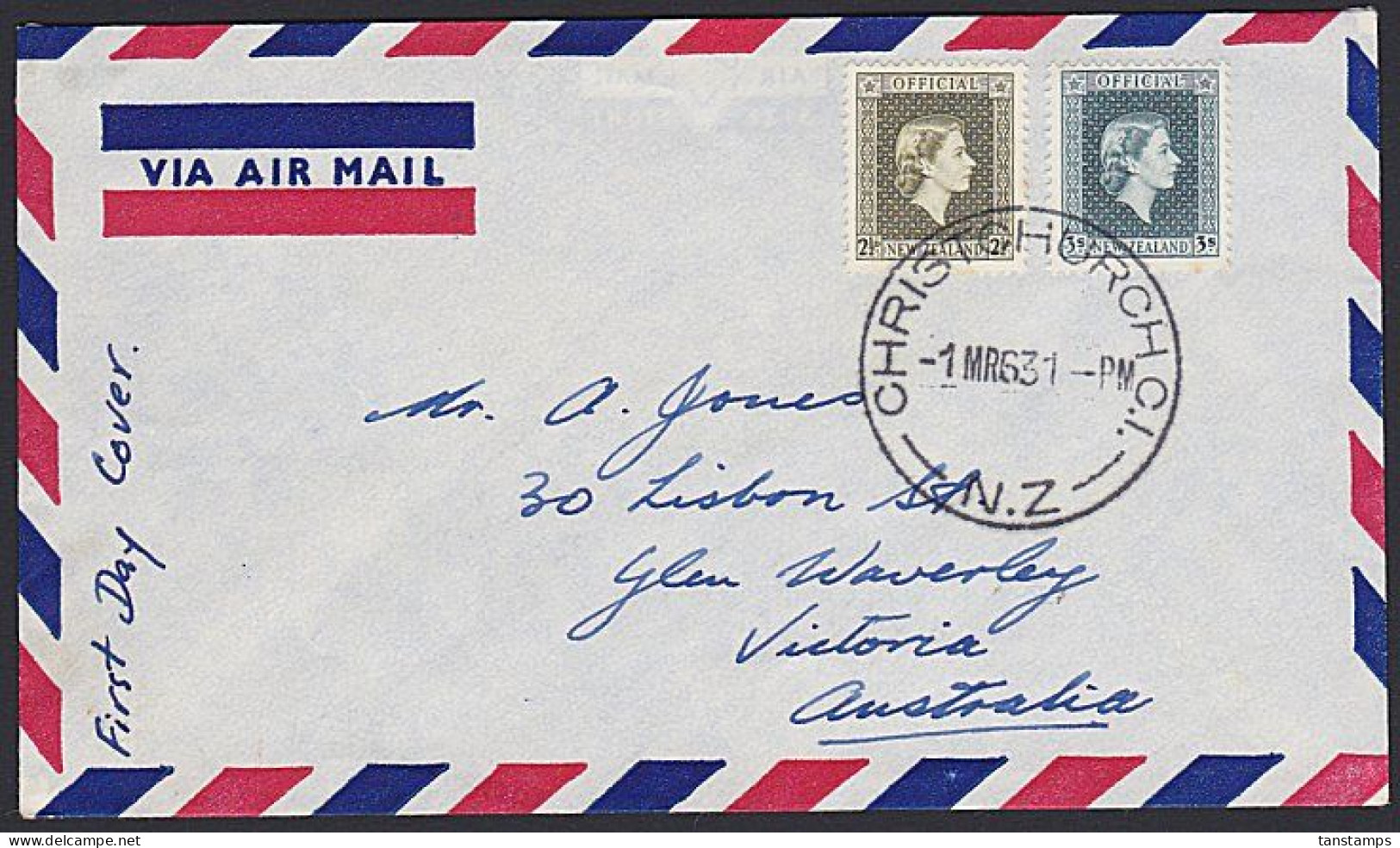 QEII OFFICIAL FDC AIRMAIL TO AUSTRALIA - Luftpost