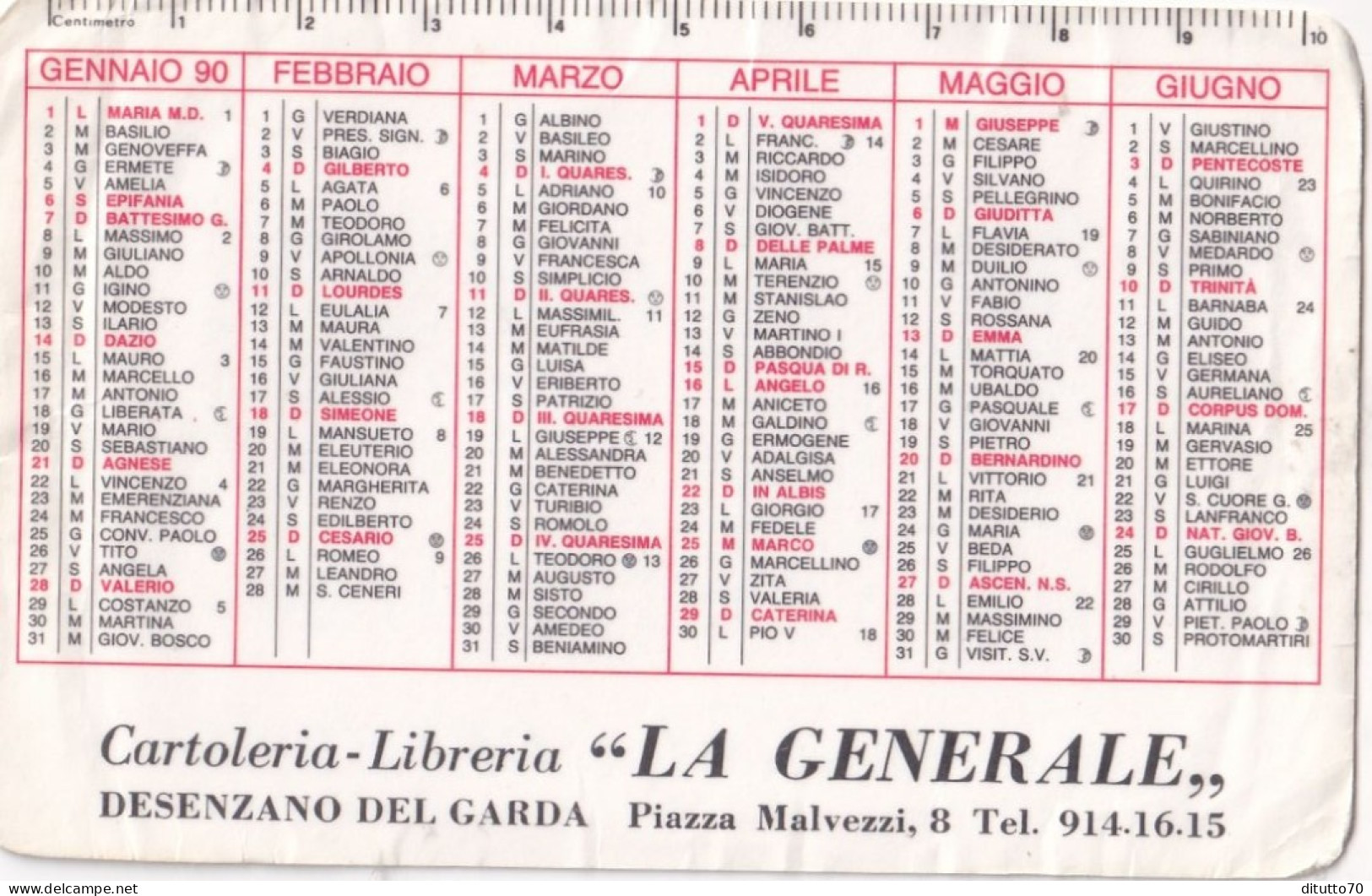 Calendarietto - Cartoleria - Libreria - La Generale - Desenzano Del Garda - Anno 1990 - Tamaño Pequeño : 1981-90