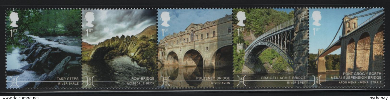 Great Britain 2015 MNH Sc 3375a 1st Bridges Strip Of 5 - Unused Stamps