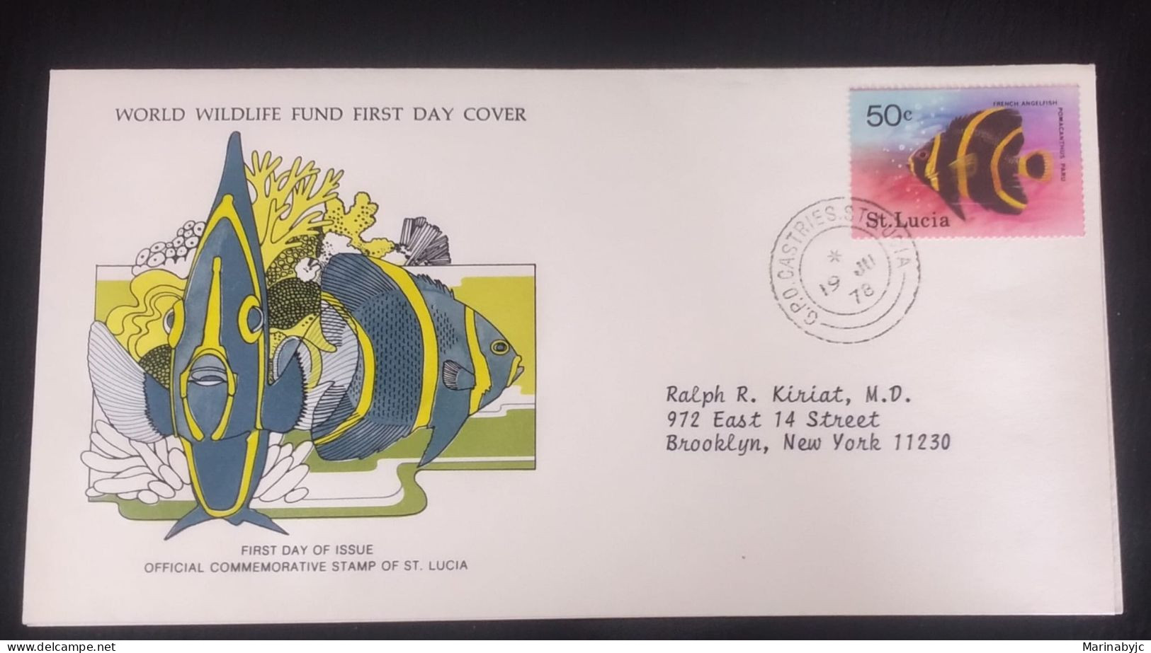 EL)1978 ST. LUCIA, WORLD WILDLIFE FUND, WWF, FAUNA, FISH, BLACKFISH, CIRCULATED TO NEW YORK - USA, FDC - St.Lucia (1979-...)