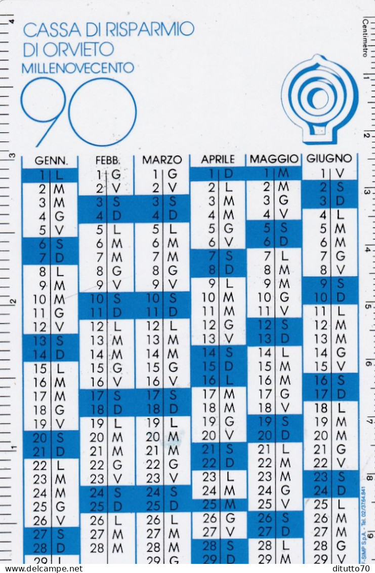 Calendarietto - Cassa Di Risparmio Di Orvieto - Anno  1990 - Kleinformat : 1981-90