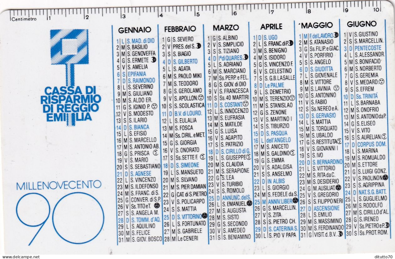 Calendarietto - Cassa Di Risparmio Di Reggio Emilia - Anno 1990 - Klein Formaat: 1981-90