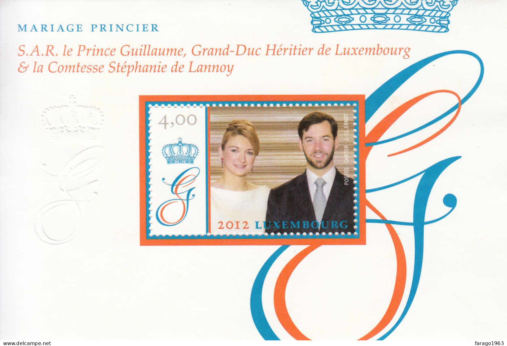 2012 Luxembourg Prince Royal Wedding EMBOSSED Souvenir Sheet MNH @ BELOW FACE VALUE - Neufs