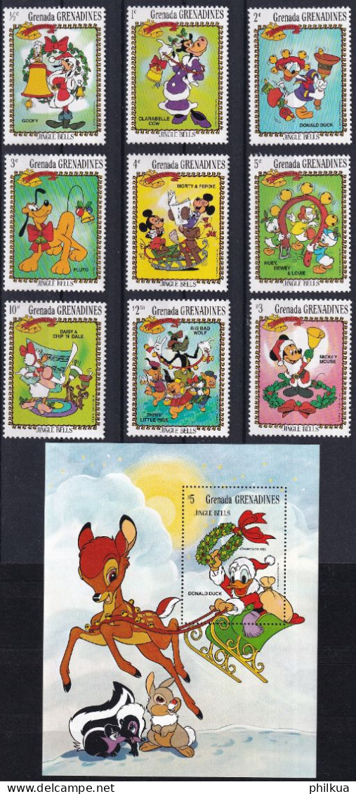 MiNr. 570 - 579 (Block 76) Grenada/Grenadinen 1983, 7. Nov. Weihnachten: Walt-Disney-Figuren - Postfrisch/**/MNH - Grenada (1974-...)