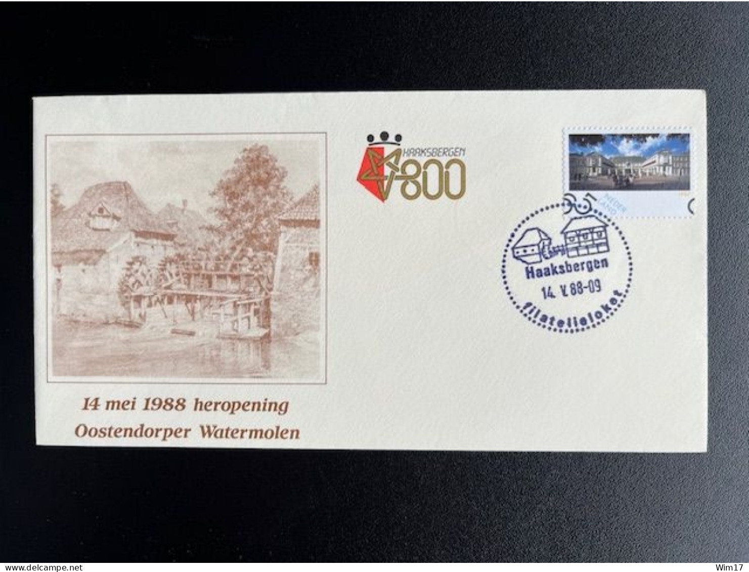 NETHERLANDS 1988 SPECIAL COVER HAAKSBERGEN WATERMILL 14-05-1988 NEDERLAND FILATELIELOKETSTEMPEL OOSTENDORPER WATERMOLEN - Brieven En Documenten