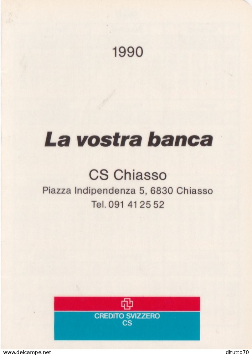 Calendarietto - Credito Svizzero - Cs - Chiasso - Anno 1990 - Small : 1981-90