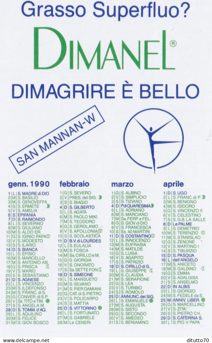 Calendarietto - DIMANEL - San Mannan-w - Anno 1990 - Klein Formaat: 1981-90