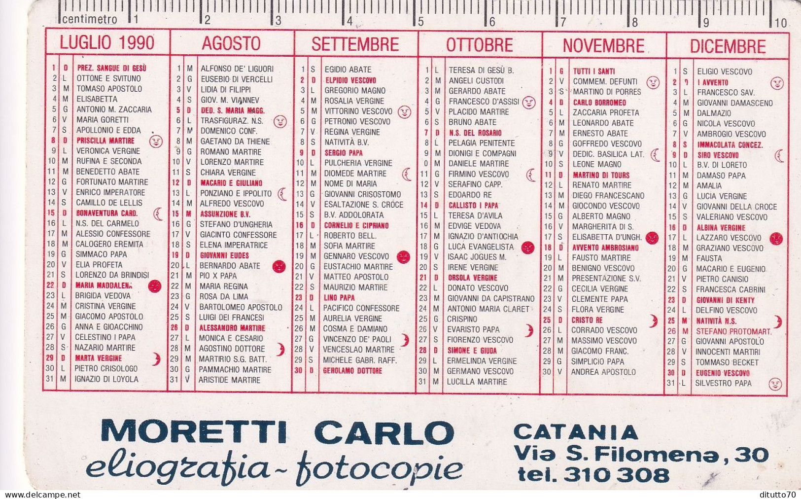 Calendarietto - Eliografia - Ftocopie - Moretti Carlo - Catania - Anno 1990 - Petit Format : 1981-90
