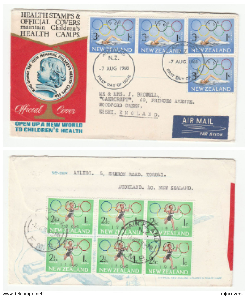 10 OLYMPIC Stamps On 1968 New Zealand FDC Olympics Games Sport Swimming Athletics Children Health Cover - Zomer 1968: Mexico-City