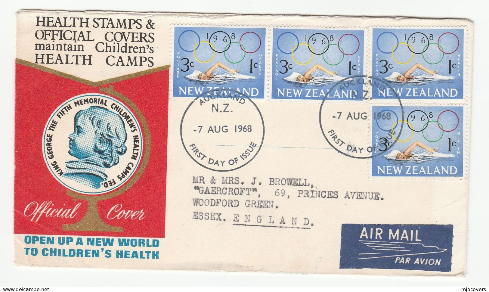 10 OLYMPIC Stamps On 1968 New Zealand FDC Olympics Games Sport Swimming Athletics Children Health Cover - Ete 1968: Mexico