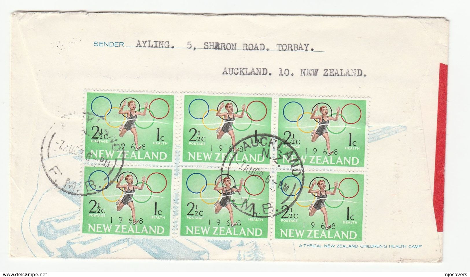 10 OLYMPIC Stamps On 1968 New Zealand FDC Olympics Games Sport Swimming Athletics Children Health Cover - Sommer 1968: Mexico