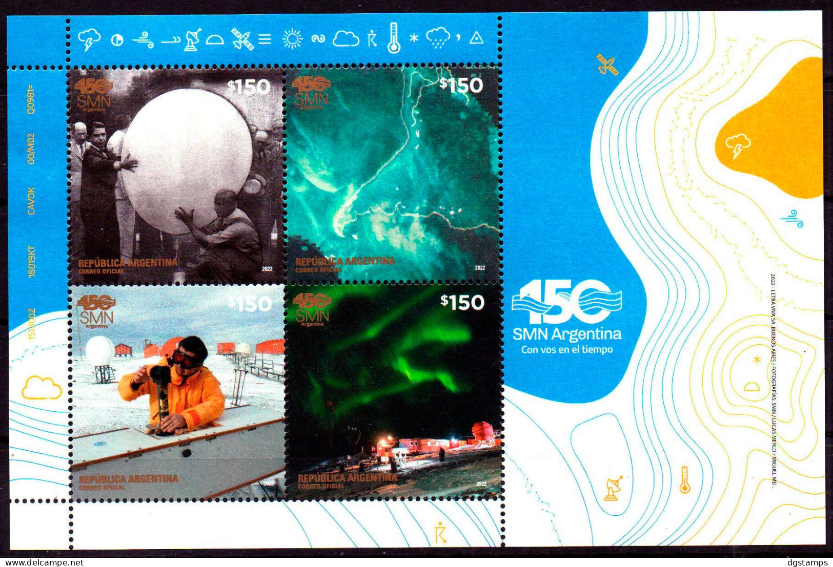 Argentina 2022 ** 250 Years National Meteorological Service. "With You In Time." - Hojas Bloque