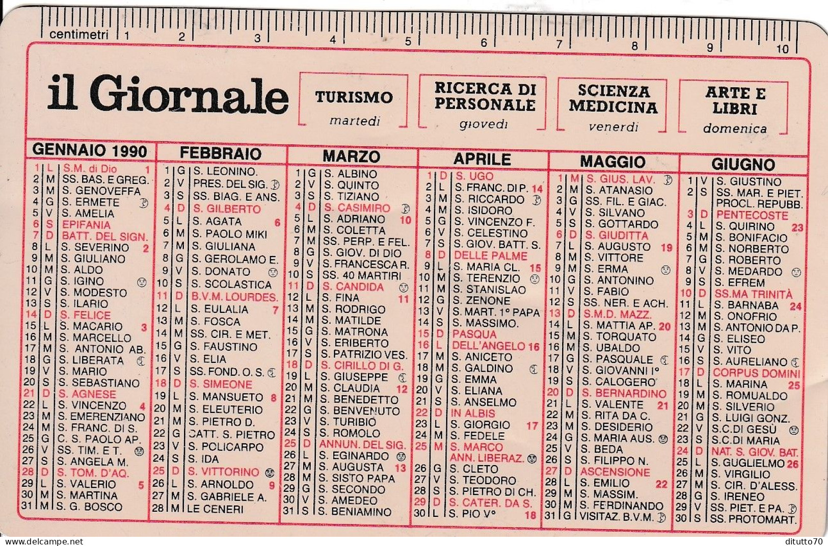 Calendarietto - IL GIORNALE - Anno 1990 - Tamaño Pequeño : 1981-90