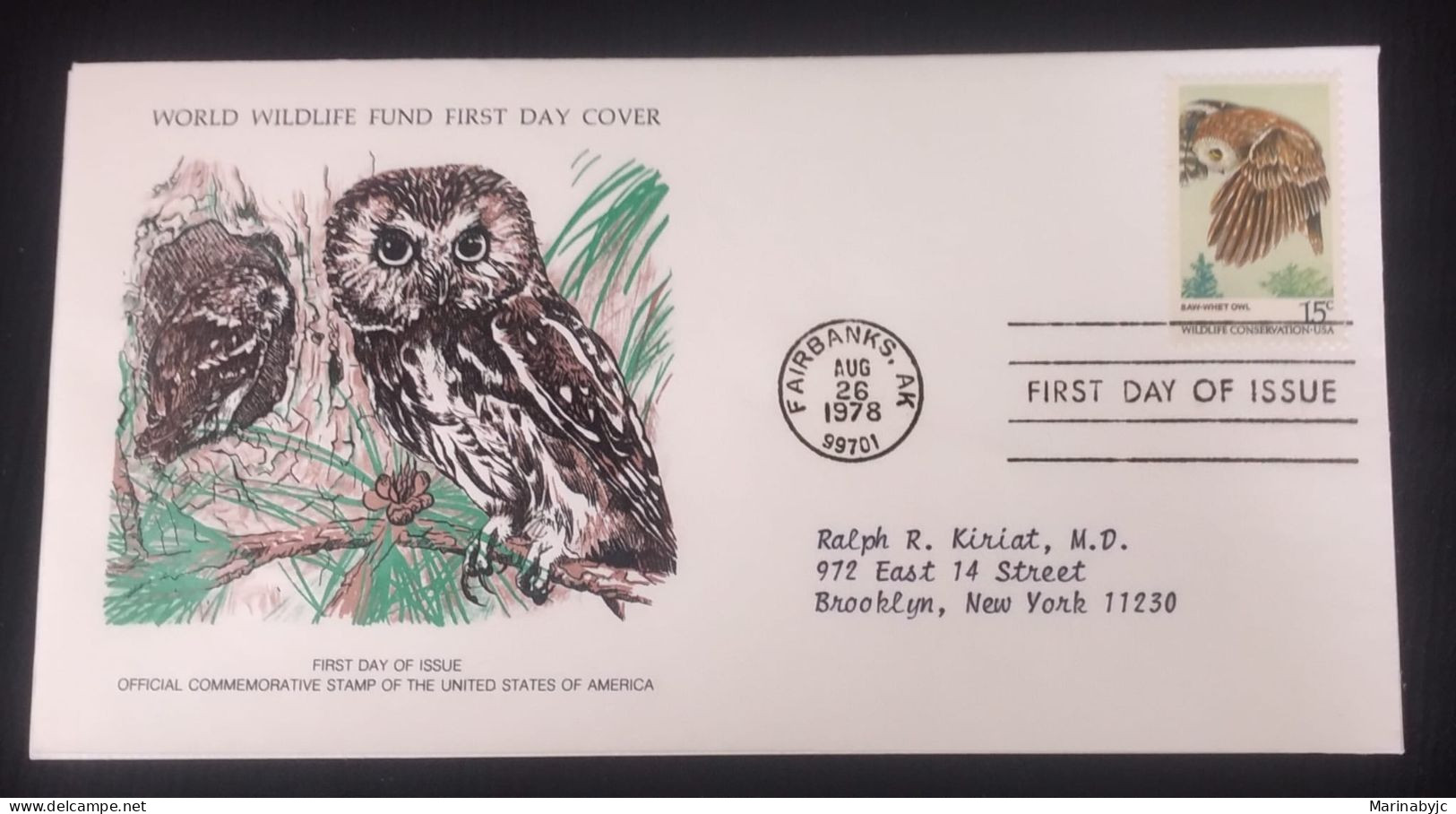 EL)1978 UNITED STATES, WORLD WILDLIFE FUND, WWF, FAUNA, OWLS, CIRCULATED TO NEW YORK - USA, FDC - Nuovi