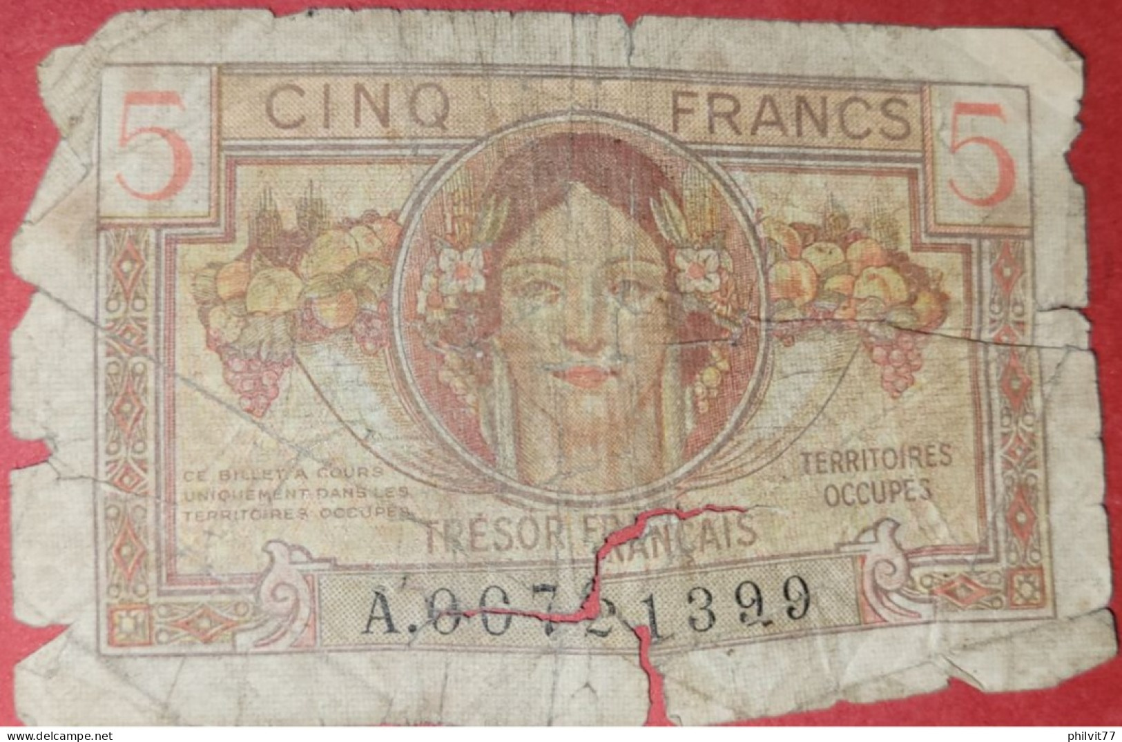 Cinq Francs Territoires Occupés Trésor Français 1947 - 1947 Trésor Français