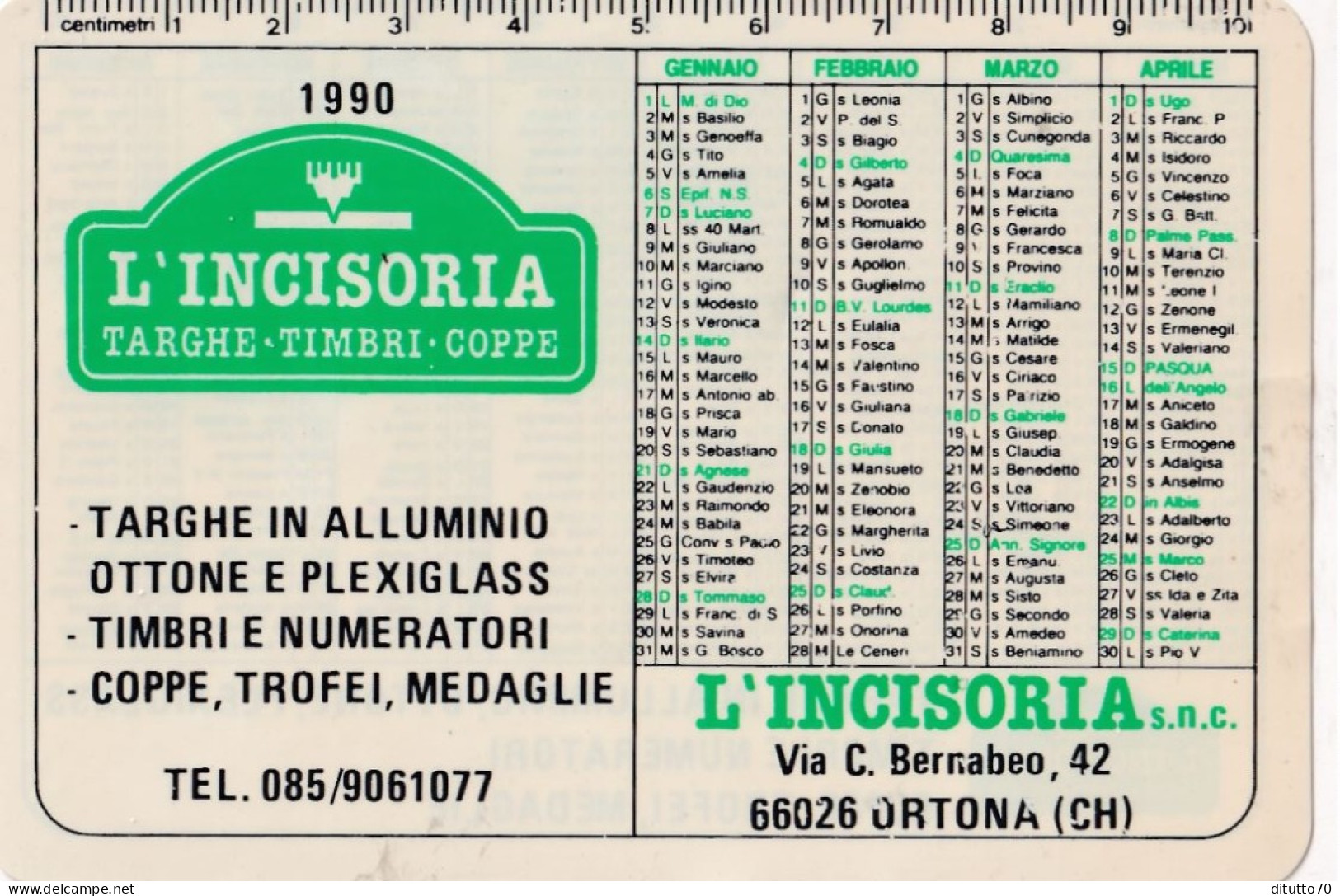 Calendarietto - L'INCISORIA - Ortona - Chieti - Anno 1990 - Kleinformat : 1981-90