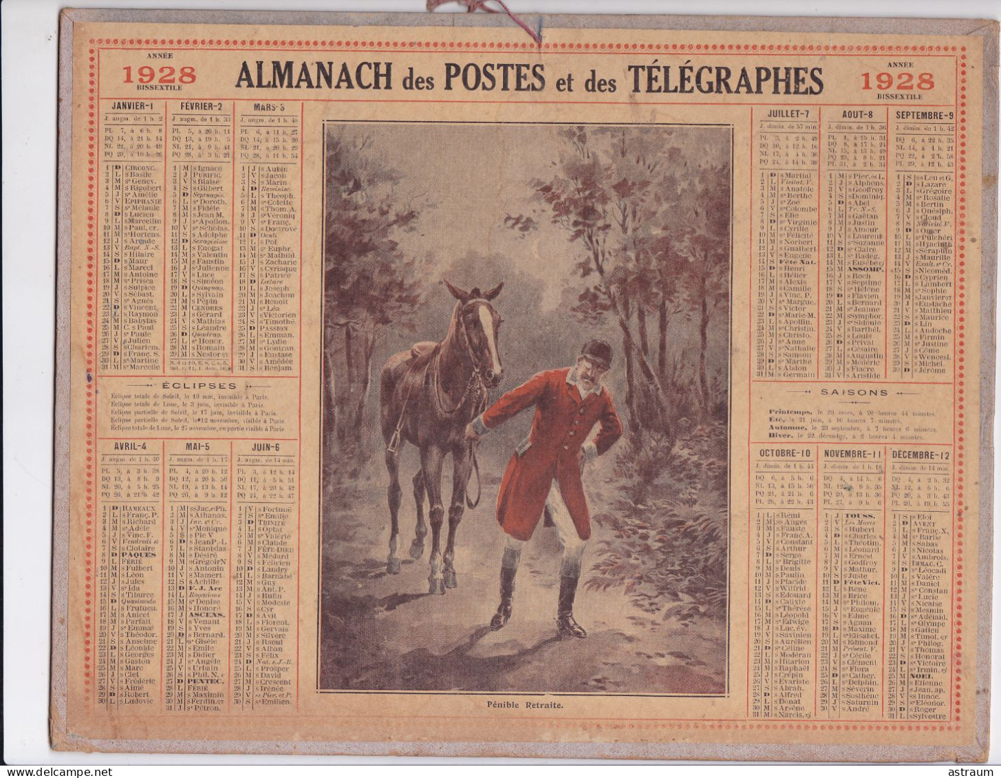 Lot 2 Calendrier Almanach Complet 1928 & 1947.- Illustrateur Breuzard & Penible Retraite  - Imp. Oberthur - Formato Grande : 1921-40