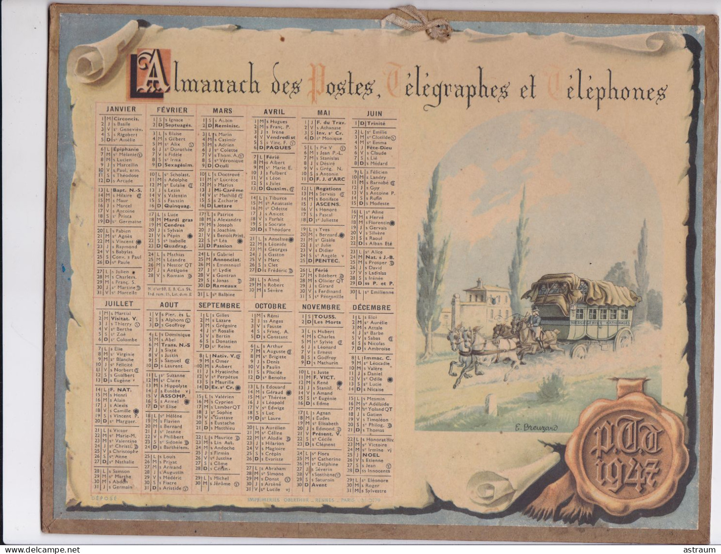 Lot 2 Calendrier Almanach Complet 1928 & 1947.- Illustrateur Breuzard & Penible Retraite  - Imp. Oberthur - Tamaño Grande : 1921-40