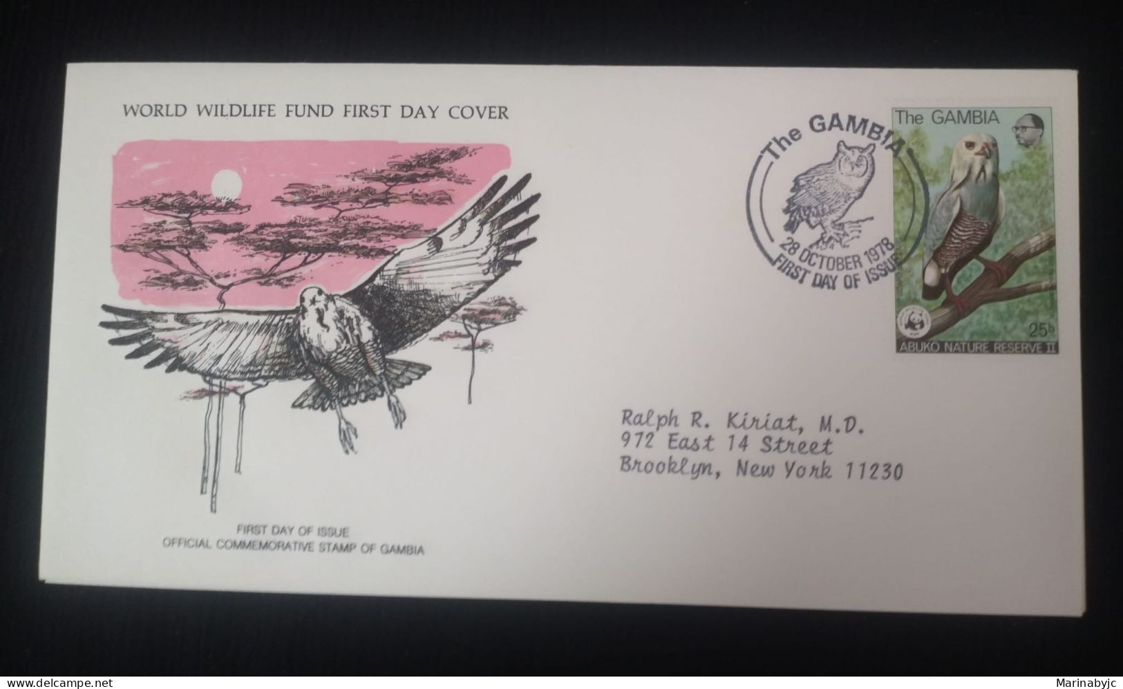 EL)1978 GAMBIA, WORLD WILDLIFE FUND, WWF, ABUKO NATURE RESERVE, SPARROWHAWK BUZZARD, CIRCULATED TO NEW YORK - USA, FDC - Gambie (1965-...)