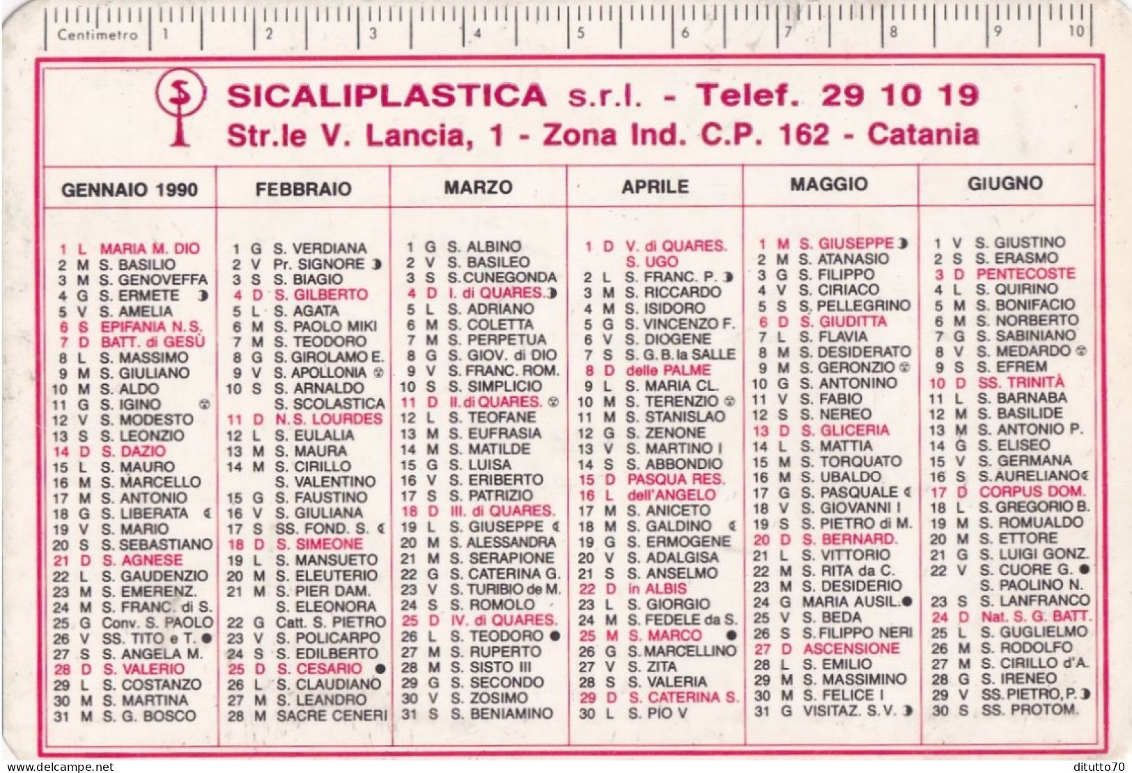 Calendarietto - Sicaliplastica - Catania - Anno 1990 - Kleinformat : 1981-90