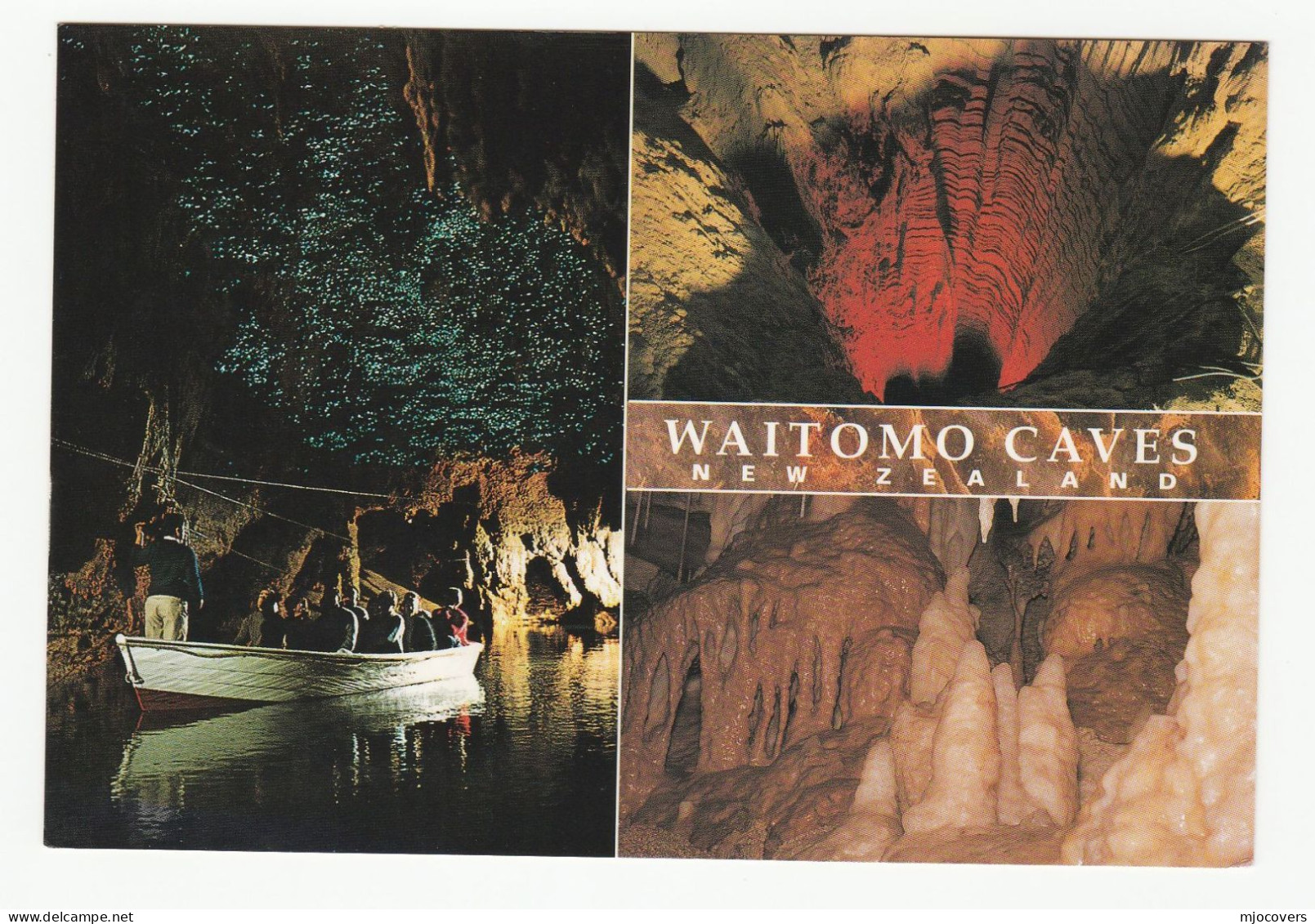 WAITOMO CAVES Postcard NEW ZEALAND Tairua Harbour Stamps Cover To GB Stalactite Stalagmite Minerals 2001 - Cartas & Documentos