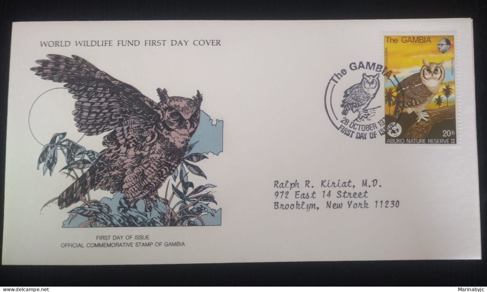 EL)1978 GAMBIA, WORLD WILDLIFE FUND, WWF, ABUKO NATURE RESERVE, MILKY OWL, CIRCULATED TO NEW YORK - USA, FDC - Gambie (1965-...)