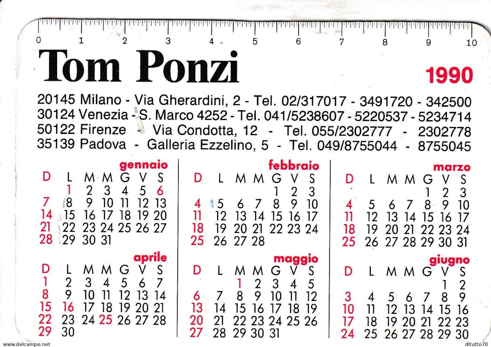 Calendarietto - Tom Ponzi - Milano - Anno 1990 - Formato Piccolo : 1981-90