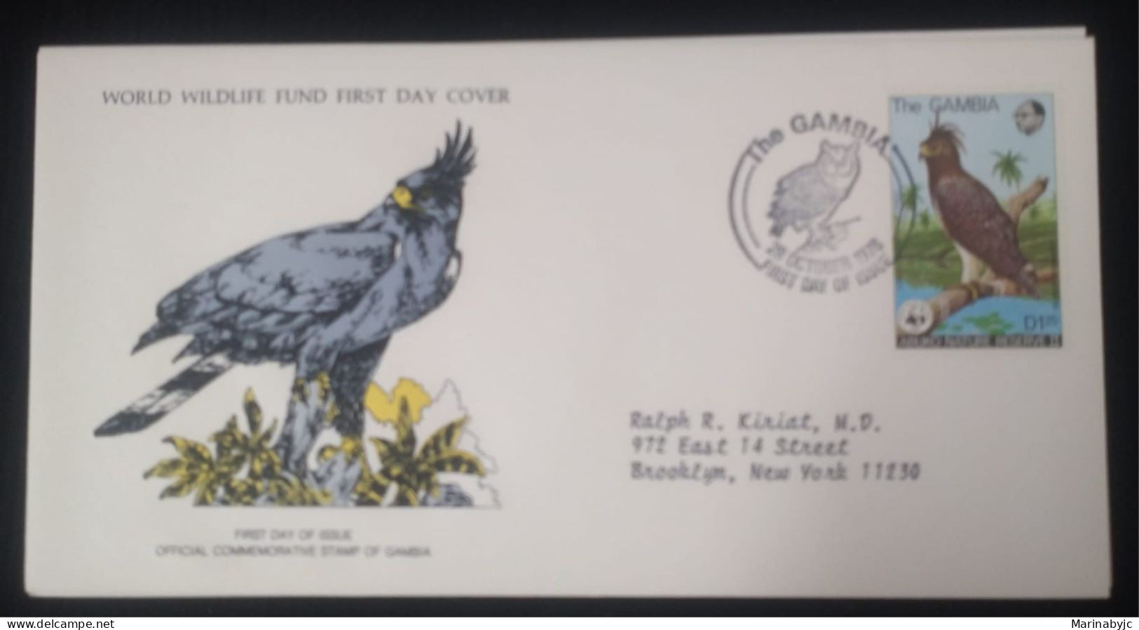 EL)1978 GAMBIA, WORLD WILDLIFE FUND, WWF, ABUKO NATURE RESERVE, LONG-CRESTED EAGLE, CIRCULATED TO NEW YORK - USA, FDC - Gambie (1965-...)