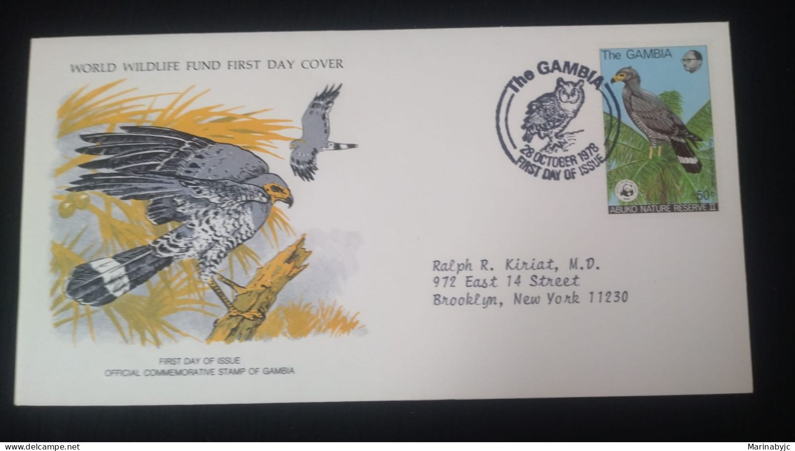 EL)1978 GAMBIA, WORLD WILDLIFE FUND, WWF, ABUKO NATURE RESERVE, AFRICAN FALCON, CIRCULATED TO NEW YORK - USA, FDC - Gambie (1965-...)